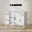 Credenza Buffet Elegante 120x38x86 cm con 2 Cassetti e 3 Armadietti in Legno Bianco      