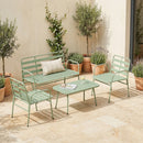 Set 4 Pezzi Salotto da Giardino con Divano 2 Sedie e Tavolino in Metallo con Doghe Verde      
