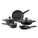 Batteria di Pentole 8 Pezzi Antiaderente Induzione in Alluminio Effetto Pietra Moneta Magnolia Stone Black