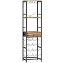 Mobile Bar Portabottiglie 40x30x148 cm Capacità 12 Bottiglie con Cassetto e Portabicchieri Struttura in Metallo Marrone Rustico      