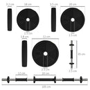 Set 2 in 1 con 2 Manubri Convertibili in Bilanciere Peso Totale 25 kg e Dischi Pesi Regolabili Nero      