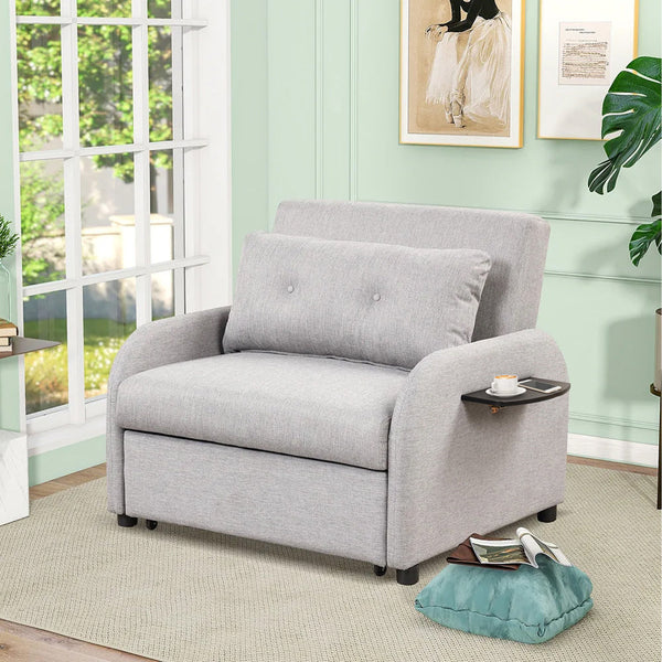 Poltrona Letto Singolo Trasformabile 105x94x86 cm in Tessuto Lino Sfoderabile Grigio Chiaro acquista