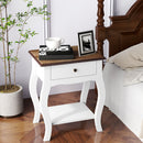Comodino in Stile Francese con Cassetto 45x35x55 cm in MDF Bianco e Rovere   