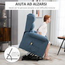 Poltrona Alzapersona Elettrica 85x88x109 cm in Tessuto Effetto Lino Blu