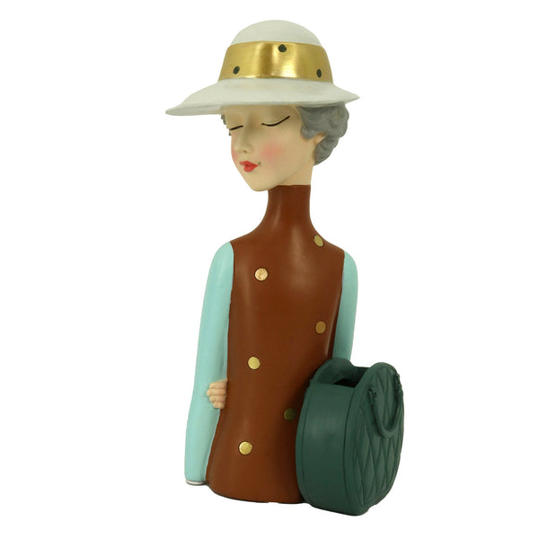 Statuina Donna in Resina marrone con borsa portavaso cm 17x13xh36 online