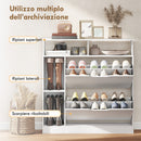 Scarpiera Slim 89x25x92 cm con Divisori Regolabili e Ripiani a Giorno in MDF Bianco      