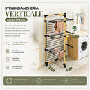 Stendibiancheria a Torre Verticale a 3 Livelli 69x69x136 cm Pieghevole con Ruote Nero e Legno      