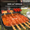 Barbecue a Carbone  98x54x91 cm Coperchio con Presa d'Aria Regolabile 3 Ripiani e Ruote in Acciaio e Legno Rosso  