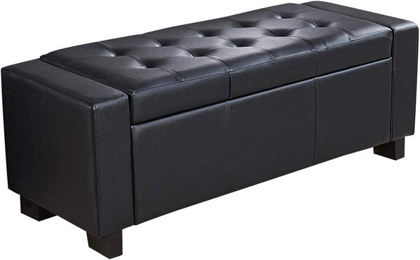 acquista Cassapanca Pouf Contenitore Panca Fondoletto 110x40x40 cm in Legno e Eco Pelle Nero
