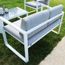 Set Salotto da Giardino Divano 2 Poltrone e Tavolino con Cuscini in Alluminio Bianco