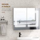Specchio da Bagno Contenitore con Luce LED 80x15x65 cm Anta Soft Close Dimmerabile a 3 Colori Bianco Lucido      