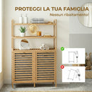 Mobile Porta Biancheria Doppio 80x30x118 cm Inclinabile 2 Cesti 3 Ripiani in Bambù Colore Rovere      