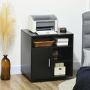 Mobile Porta Stampante 60x50x65,5 cm a Rotelle con Armadietto e 3 Ripiani Aperti in Legno Nero      