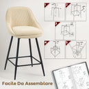 Set 2 Sgabelli Bar Girevoli 49x52x88 cm con Schienale e Braccioli Rivestimento in Velluto a Coste e Poggiapiedi Beige      