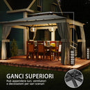 Gazebo da Giardino a 2 Livelli 380x300x270 cm con Zanzariere e Tende in Metallo e Poliestere Grigio Scuro      
