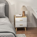 Comodino in Stile Scandinavo 40x40x50 cm con 2 Cassetti in Legno Bianco 