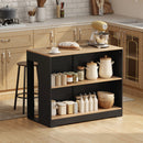 Tavolo Bancone Bar 113x60x90 cm Isola da Cucina con 3 Ripiani per Soggiorno e Salotto in Truciolato Nero e Legno      