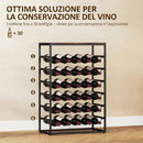Portabottiglie da Terra per 30 Bottiglie con 6 Ripiani Stile Industriale in Metallo Marrone Rustico      