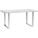 Tavolo Rettangolare 155x85x75 cm Max 6-8 Persone in MDF e Acciaio Effetto Marmo Bianco
