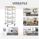 Carrello da Cucina con Cesti Estraibili in Acciaio e Ruote 36.5x36.5x89 cm