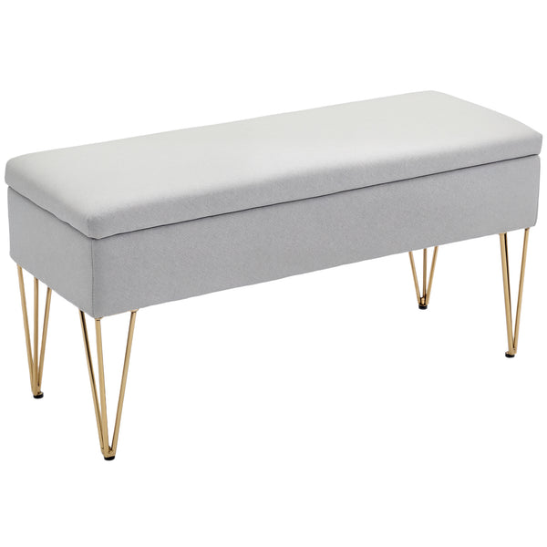 Panca Fondo Letto con Contenitore 100x40x49 cm in Tessuto e Gambe in Acciaio Grigio Chiaro acquista