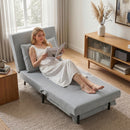 Poltrona Letto 75x88x78 cm con Schienale Regolabile e Cuscino in Tessuto Effetto Lino Grigio Chiaro      