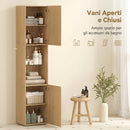 Mobile da Bagno a Colonna Slim 40x31x182H cm 6 Ripiani 2 Ante e Ripiano in Vetro Temperato in MDF Rovere      