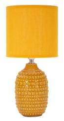 Lampada da Comodino Points Ocra Ø15x30,5 cm in Ceramica e Ferro e Tessuto Senape      