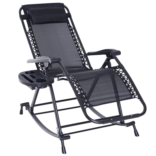 online Sedia Sdraio a Dondolo Reclinabile con Poggiapiedi e Porta Bicchieri Nero 120x67x102 cm