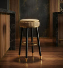 Sgabello Bar London Marrone Ø38x74 cm in Pino e MDF e Spugna e Metallo e PU      