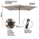 Ombrellone da Giardino Cuba 3x2 m Copertura in Poliestere Struttura in Acciaio Tortora      