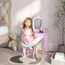 Set Toeletta per Bambina con Specchio in Acrilico e Sgabello Abbinato in Legno Rosa      