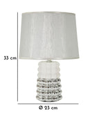 Lampada da Tavolo Lace Ø23x33 cm in Ceramica e Ferro e Tessuto Bianco e Argento      
