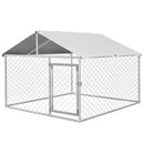 Recinto per Cani Taglia Media da Esterno 200x200x150 cm con Tetto Impermeabile Argento