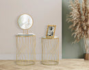 Tavolinetti Ligne Coppia Ø38x55 cm - Ø33x50 cm in Ferro e MDF e Specchio Oro      
