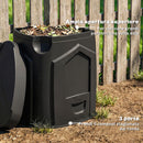Compostiera da Giardino 78x75x78 cm Triangolare Girevole con 3 Porte in PP Nero      
