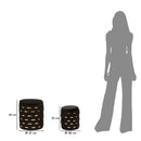 Puff con Contenitore Shanty Nero Set 2 Pz Ø37x42 cm - Ø28x35 cm in Ferro e MDF e Spugna e Poliestere Nero e Oro      