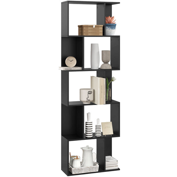 Mobile Libreria Design Moderno 60x24x184,5 cm a 5 Ripiani in Legno Nero sconto