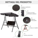 Dondolo da Giardino 2 Posti con Tettuccio Regolabile 140x110x151 cm in Metallo e Rattan PE Marrone e Grigio      