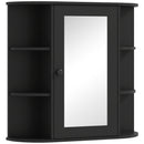 Armadio con Specchio da  Bagno 66x17x63 cm con 6 Ripiani Aperti e 2 Chiusi in Legno e Vetro Nero      