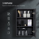 Specchiera Bagno 40x12x60 cm 1 Anta 3 Ripiani in Acciaio  Nero