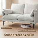 Divano 2 Posti 131x78x83 cm con Braccioli Imbottitura Spessa e 2 Cuscini in Tessuto Bianco      