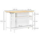 Isola Cucina Pieghevole 120x76x91,5 cm in Legno  e Acciaio Bianco