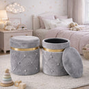 Set 2 Pouf Contenitori 38x44 cm e 31x38 cm con Design Trapuntato in Velluto Grigio     