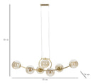 Lampadario Japan 7 Luci 115x36x30 cm in Ferro e Vetro Oro e Bianco      