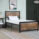 Struttura Letto Singolo 90x200 cm in Acciaio con Doghe Integrate Nero e Marrone Rustico
