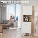 Credenza da Cucina 55x40x175 cm con Ripiani Aperti 2 Armadietti e Cassetto in Legno e Metallo Bianco e Legno      
