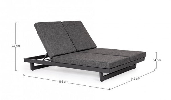 acquista Lettino Prendisole da Giardino Matrimoniale 142x195x95h cm con Cuscini Infinity Antracite