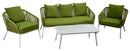 Set Salotto da Giardino Divano 2 Poltrone e Tavolino in Corda Visalia Verde