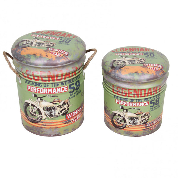 Set 2 Pouf Contenitore Tondo in MDF Verde online